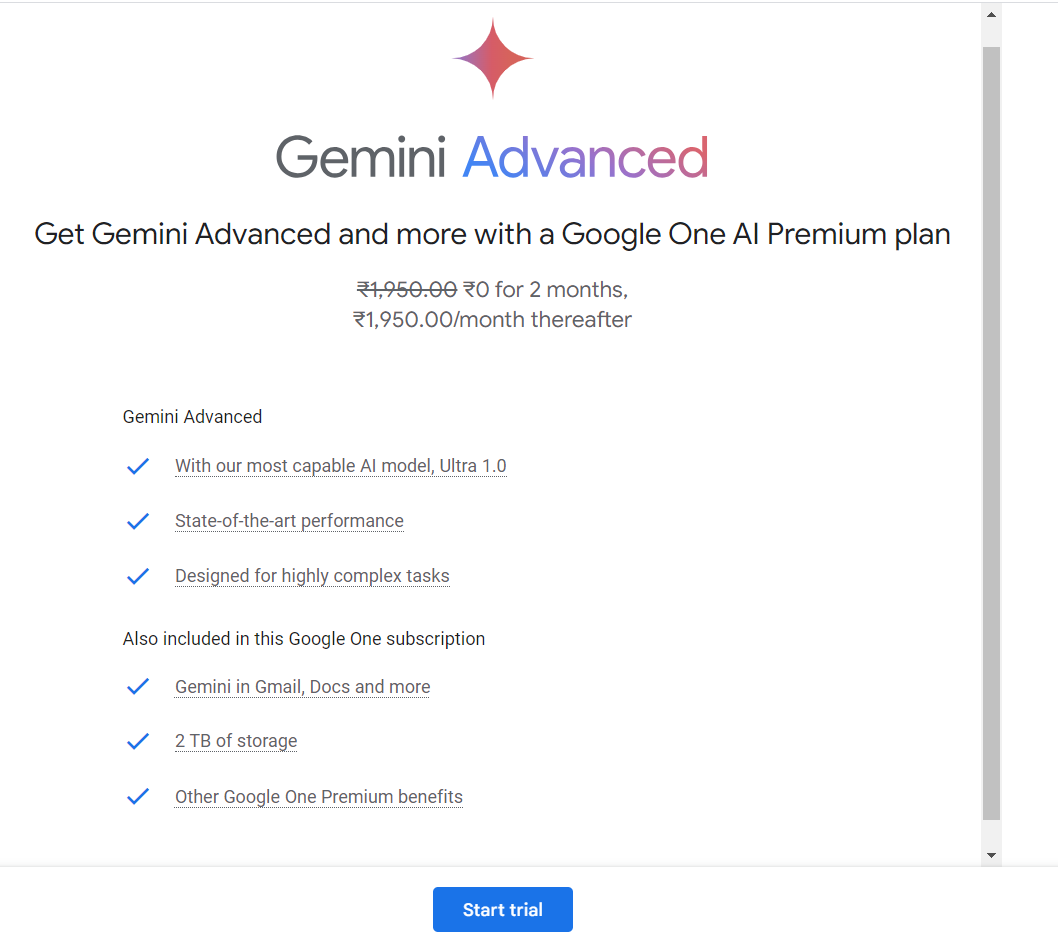 Gemini AI Upgrade Plan, 
Gemini AI Advanced Plan